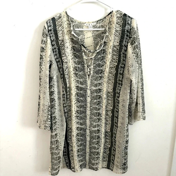 CAbi Beatnik Blouse Lace Up Tunic  3/4 Sleeve Semi Sheer Boho S #867 - Picture 2 of 6